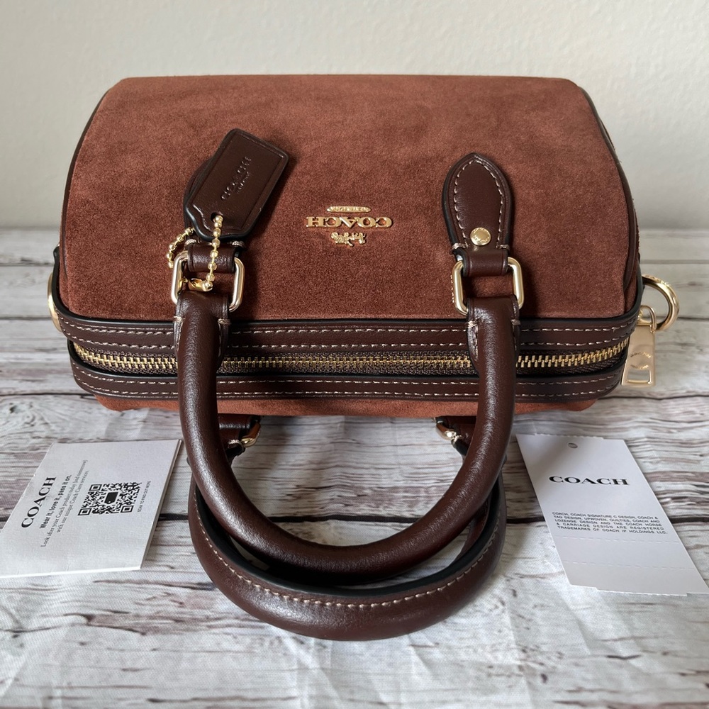 Coach Brown Suede Crossbody with Dark Brown Leather Trim and Gold Hardware - Picture 6 of 14